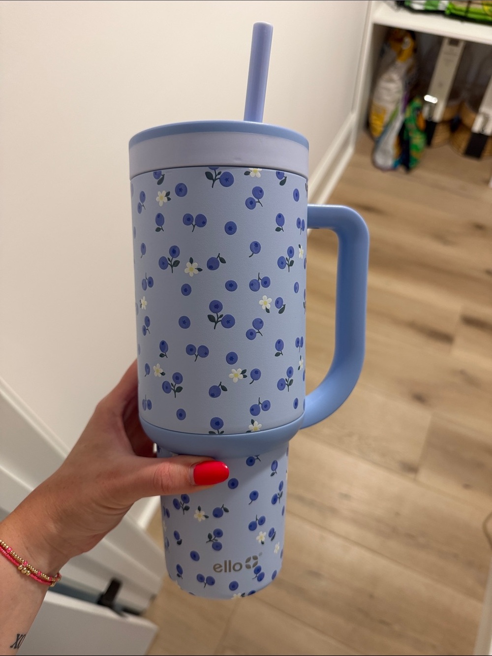 ello Blue Floral Insulated Travel Tumbler with Handle and Straw